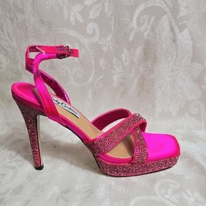 Lady Couture Hot Pink Rhinestone Platform Heels Shoes